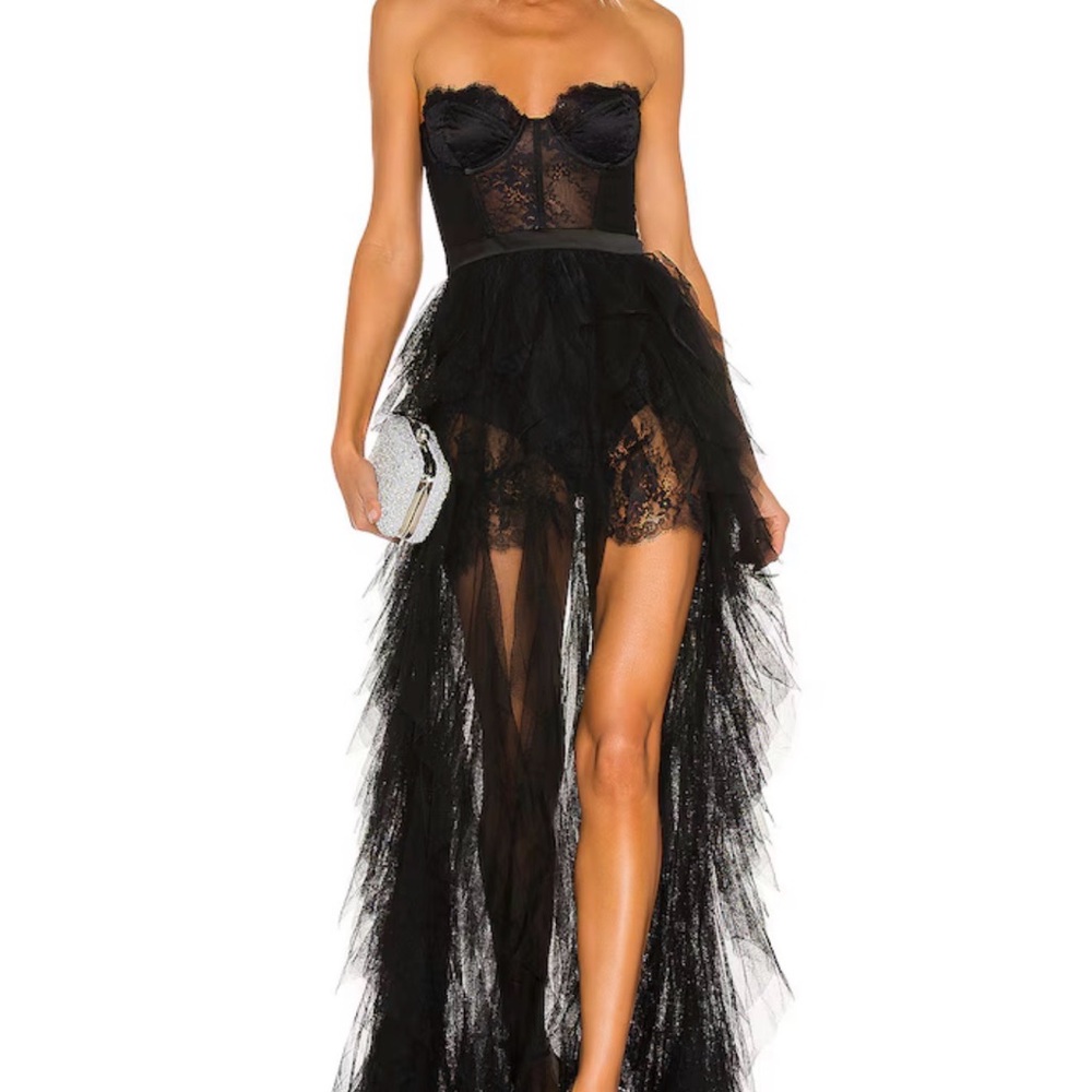 For Love And Lemons Black Lace Strapless Dress